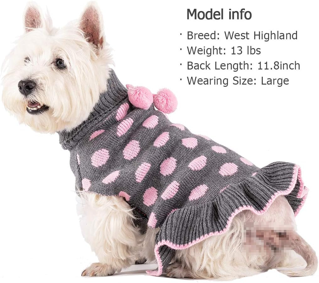 Dog Sweater Dress for Small Dogs Turtleneck Thick Knit Pullover