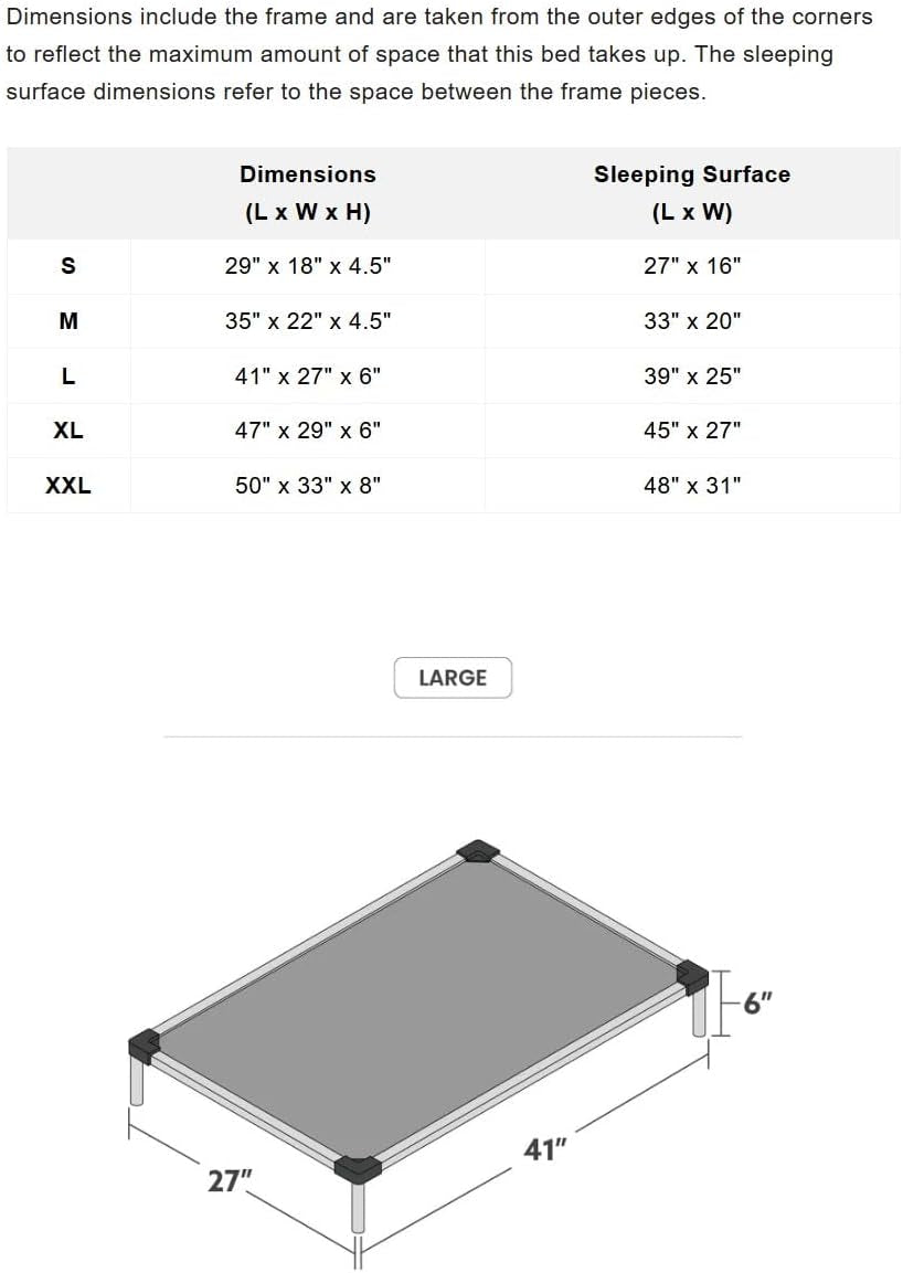 Chew Proof Elevated Cot Bed, L, Black Mesh