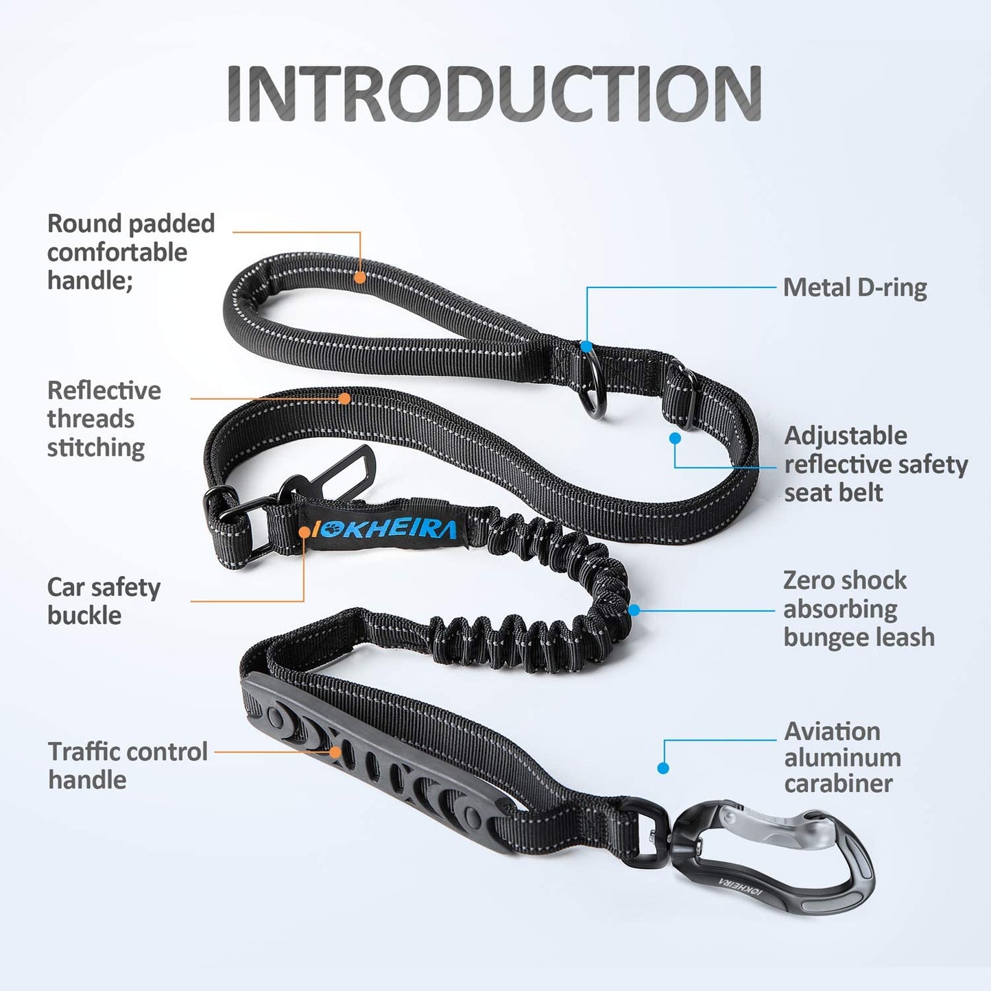 Multifunctional Tactical Dog Leash Heavy Duty,4-6 FT Strong Bungee Leash with Car Seatbelt, Shock Absorbing Dog Lead for Large, Medium Dogs