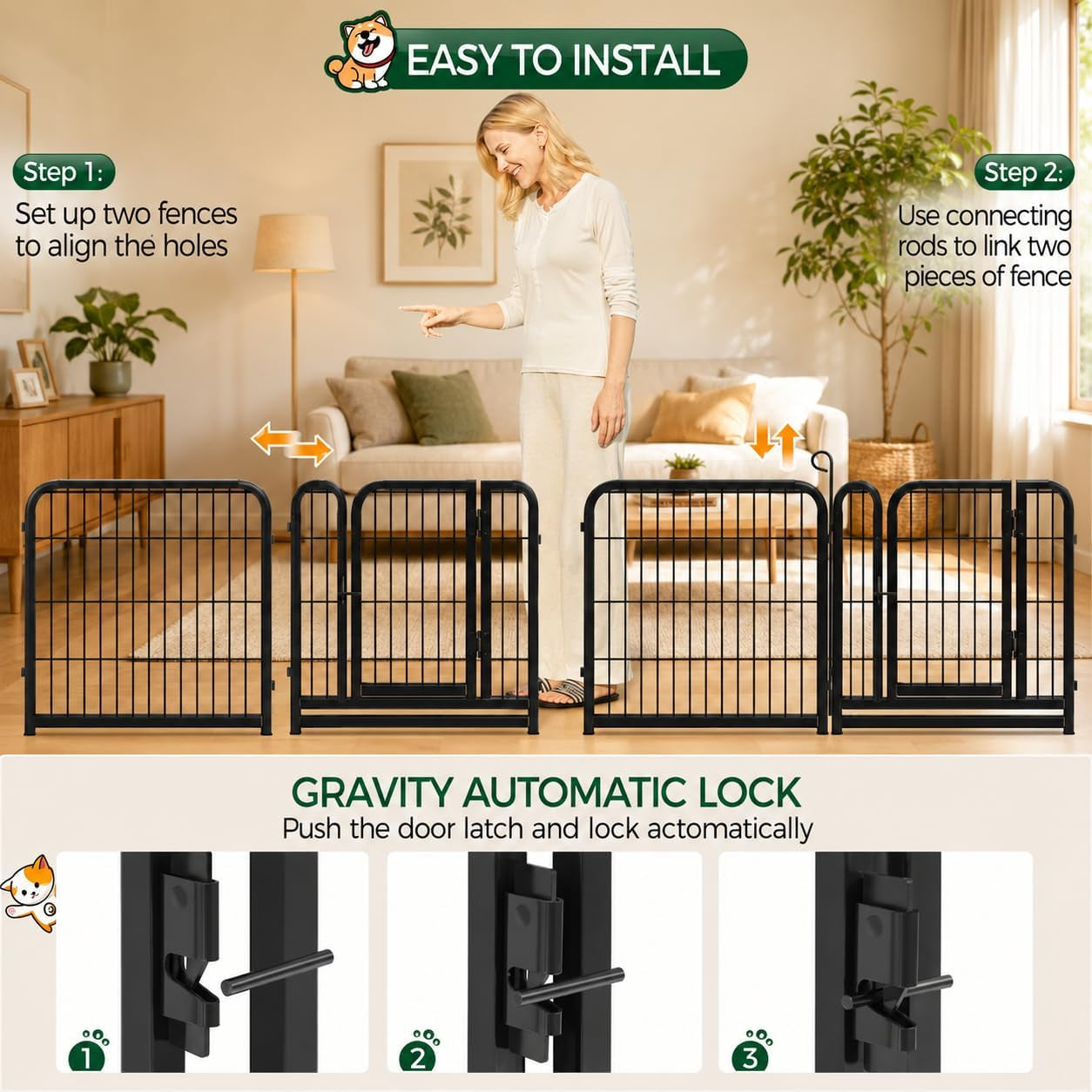 Dog Playpen 24In 16 Panels Pet Fence for Indoor Yard RV Camping