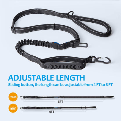 Multifunctional Tactical Dog Leash Heavy Duty,4-6 FT Strong Bungee Leash with Car Seatbelt, Shock Absorbing Dog Lead for Large, Medium Dogs