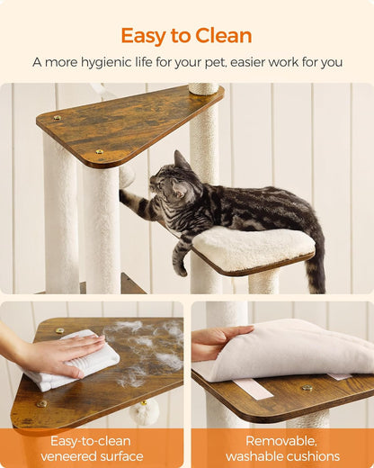 Cat Tree, 64.6-Inch Multi-Level Tower with 5 Scratching Posts