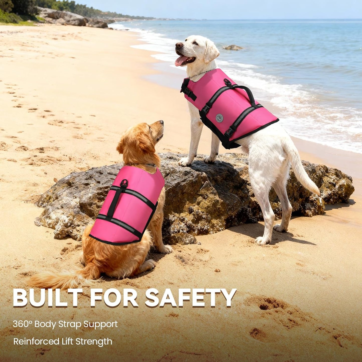Dog Life Vest Rip Stop Dog Swim Vest, M, Pink
