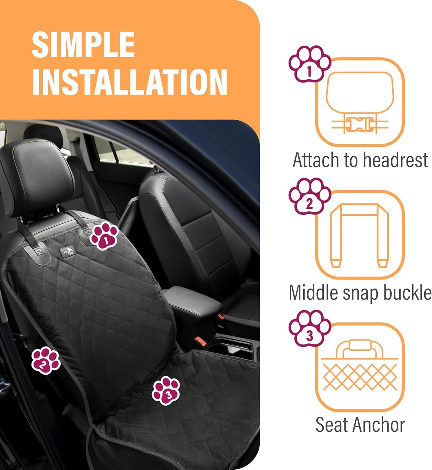 Dog Car Seat Cover, Waterproof Front Seat Protector for SUV Truck Sedan, Pet Safety Travel Comfort System with Universal Fit, Beige