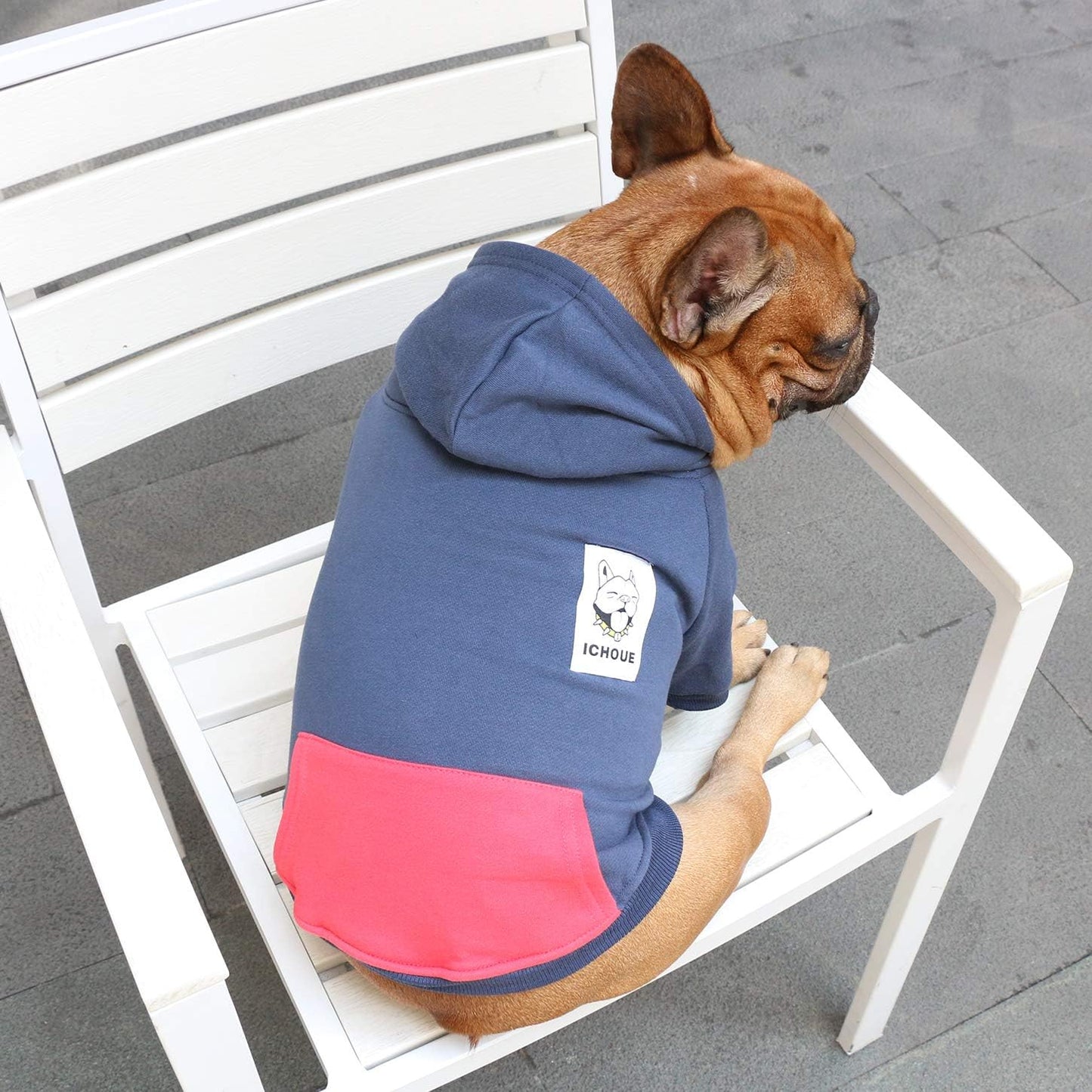 French Bulldog Pug Zipper Pocket Hoodies Clothes Navy Blue - Medium