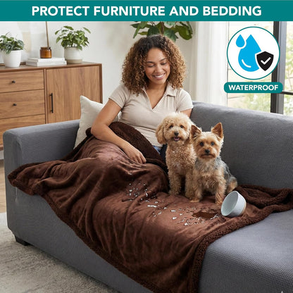 Waterproof Dog Blanket for Medium Large Dog Pet, 60X40 Brown Sherpa