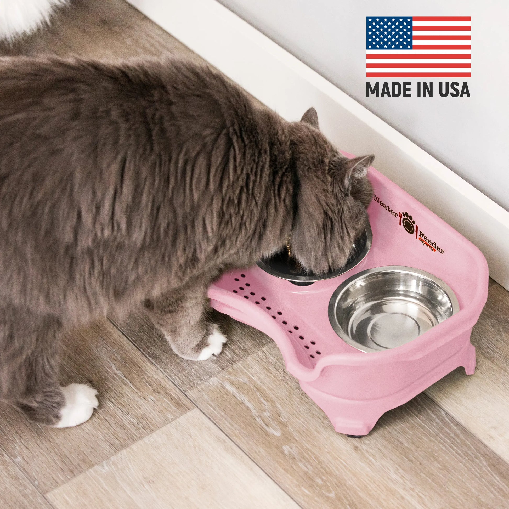 Neater Pets Neater Feeder Express for Cats - Elevated Mess-Proof Pet Bowls with Raised Walls for Enhanced Digestion - Dishwasher Safe and Easy to Clean - Made in the USA