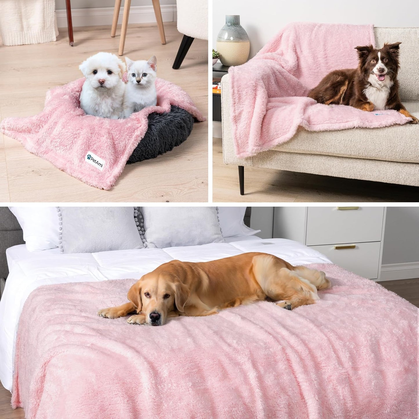 Fluffy Sherpa Waterproof Dog Blanket for Small Pet Cat, 24X32 Pink