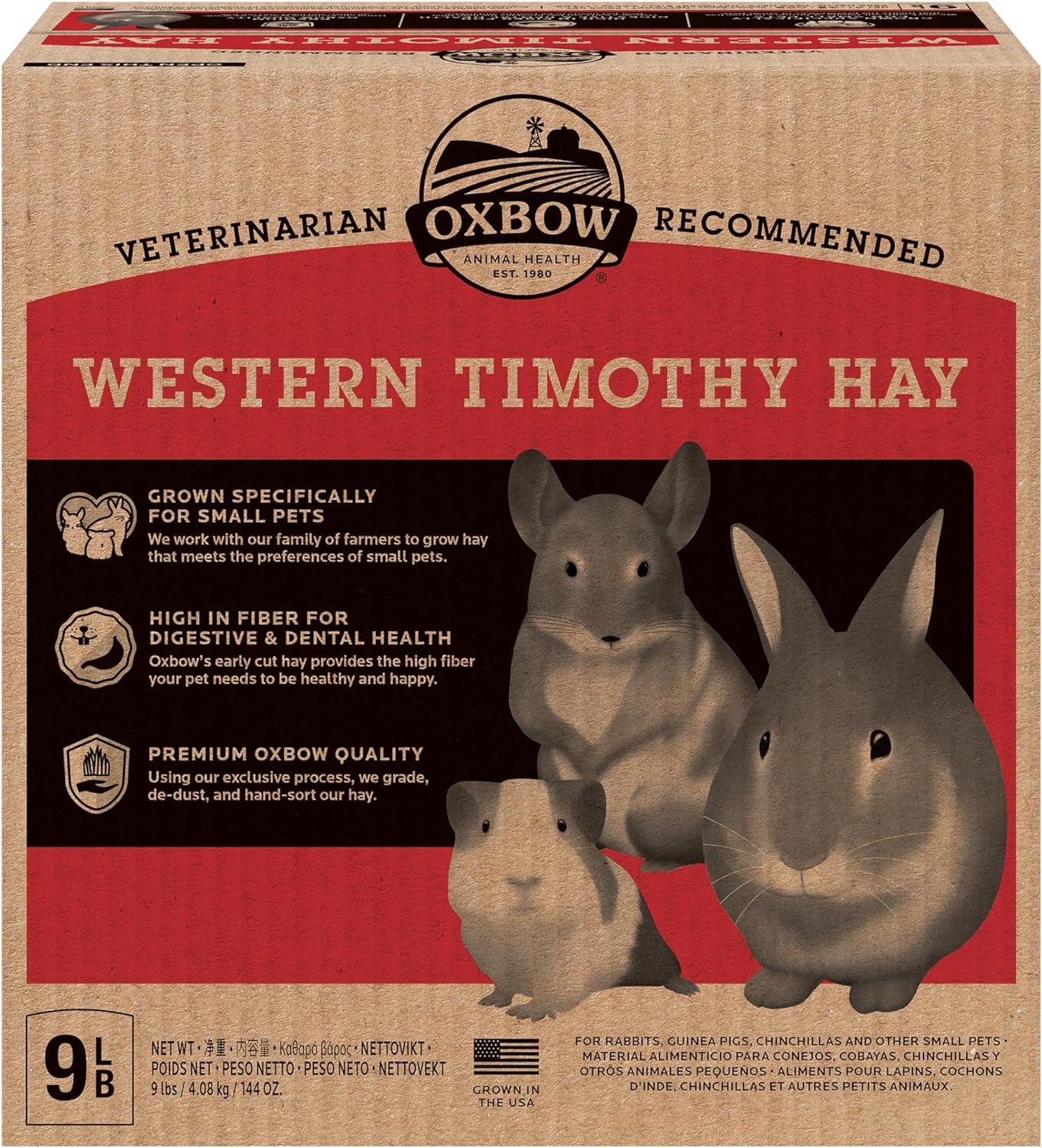 Western Timothy Hay, Guinea Pig Hay, Small Pet Bunny Supplies, All Natural Grass for Guinea Pig, Bunny, Chinchilla & Hamster, Rabbit Supplies for Bunnies, 9 Lb Box