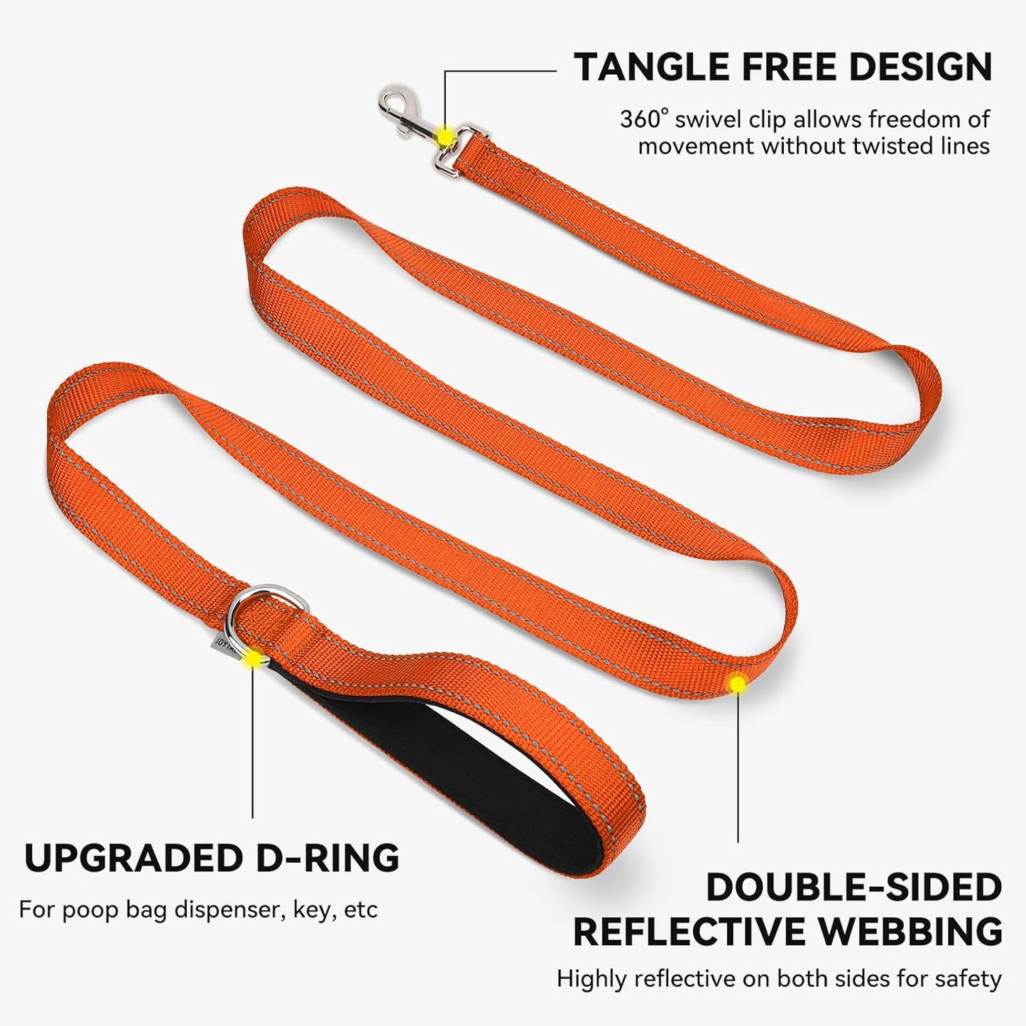 Reflective Dog Leash for Medium & Large Dogs, 5 FT X 1", Orange