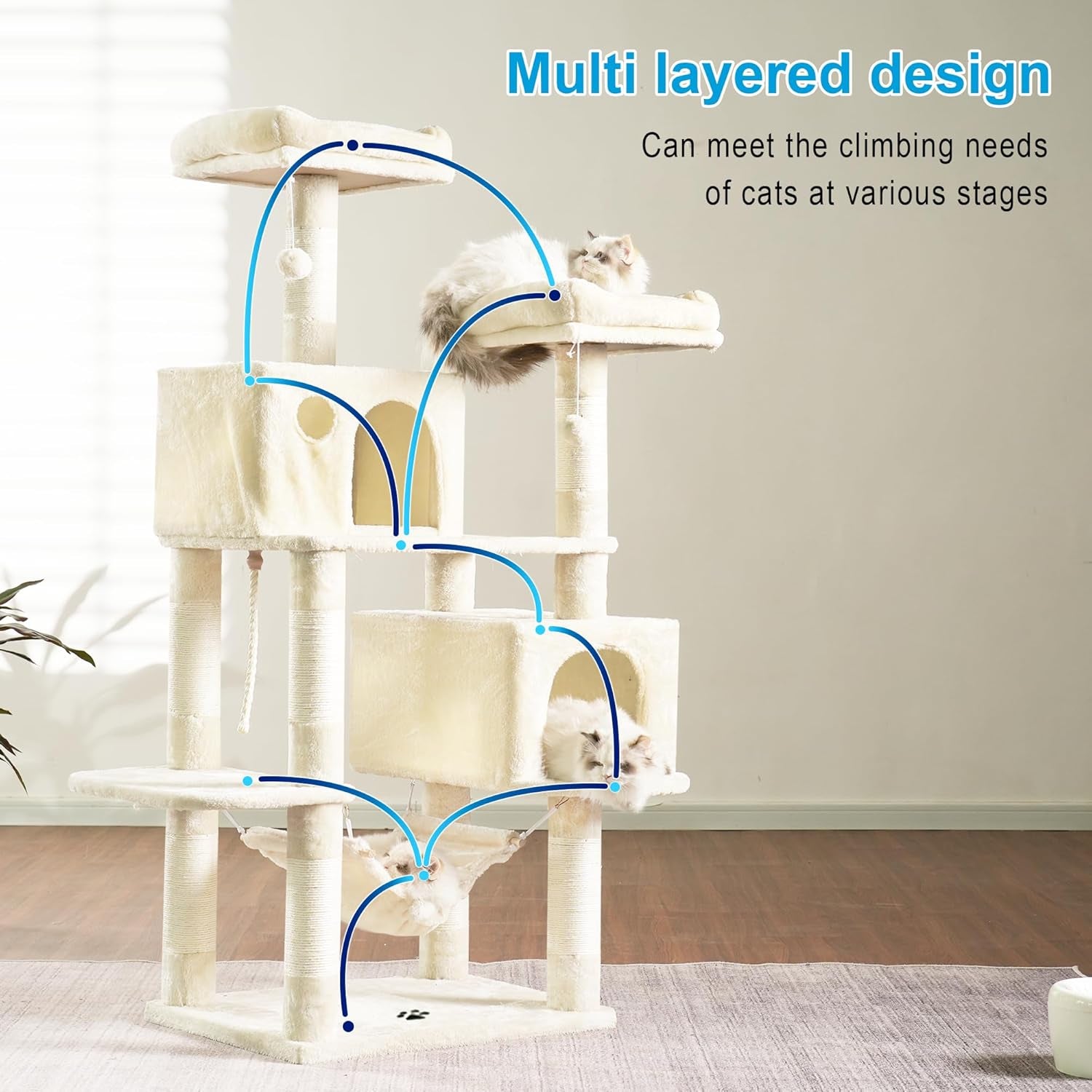 Cat Tree Tower with Sisal Scratching Posts, Big Condo, MPJ020M