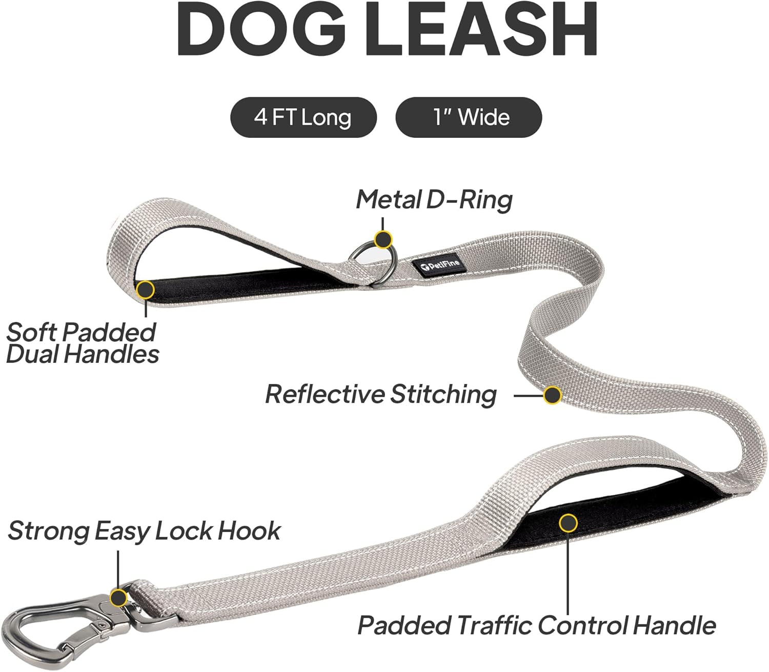 4FT Heavy Duty Dog Leash with Soft Padded Double Handle