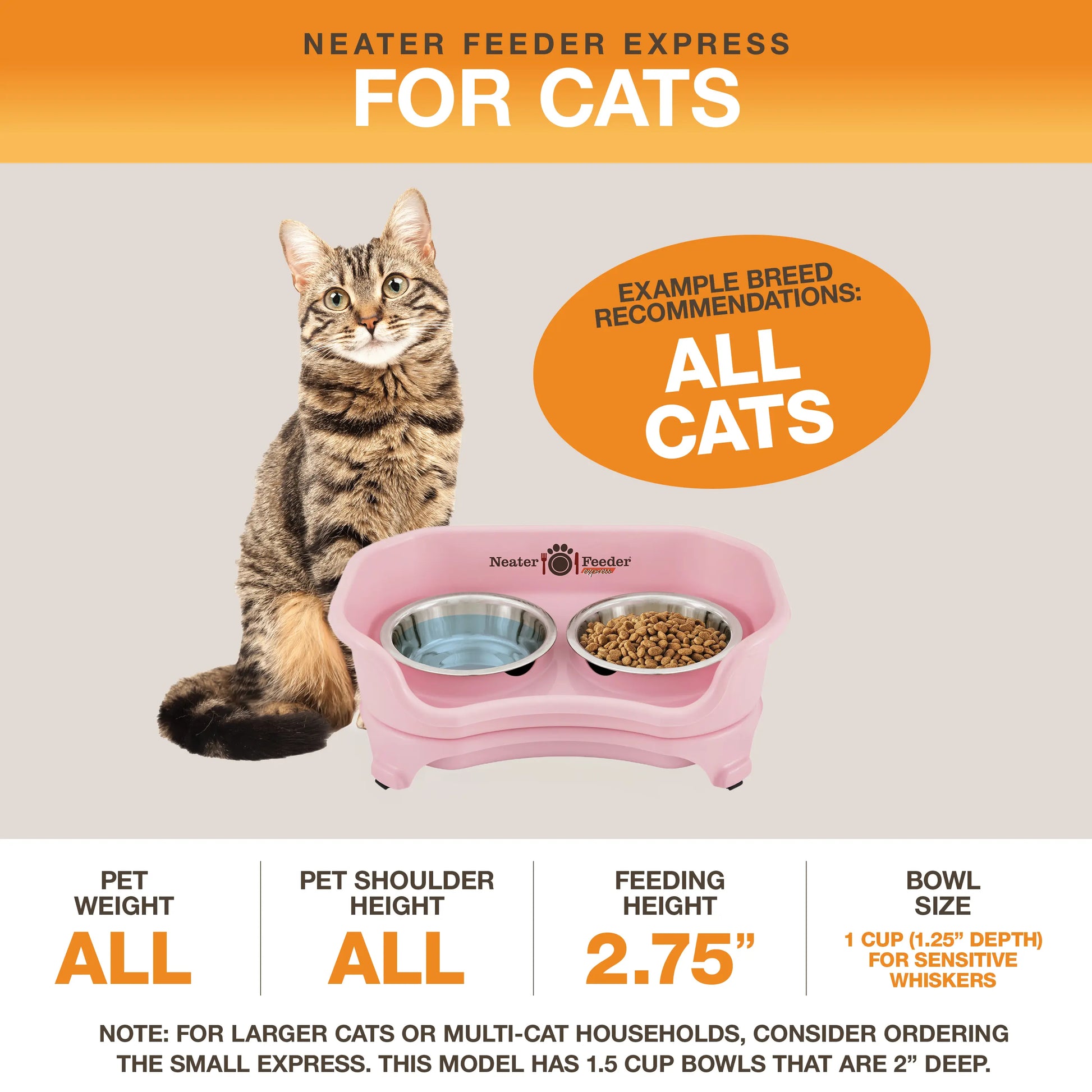 Neater Pets Neater Feeder Express for Cats - Elevated Mess-Proof Pet Bowls with Raised Walls for Enhanced Digestion - Dishwasher Safe and Easy to Clean - Made in the USA