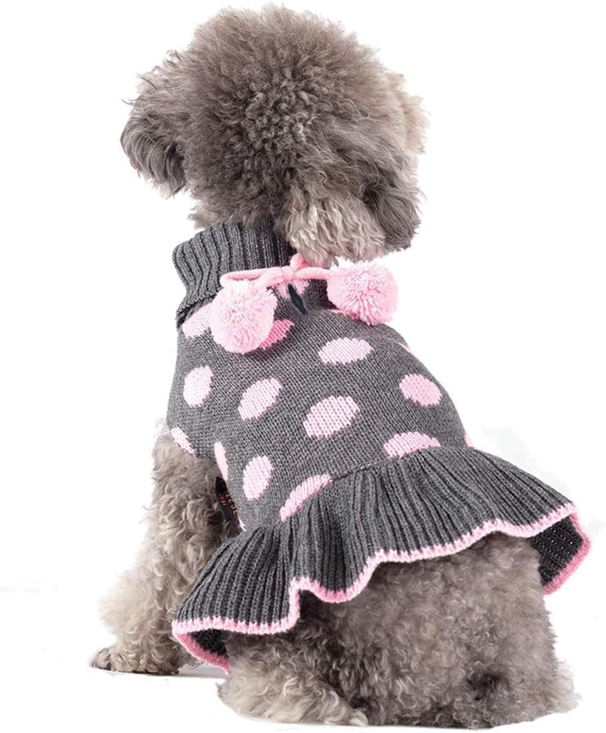 Dog Sweater Dress for Small Dogs Turtleneck Thick Knit Pullover