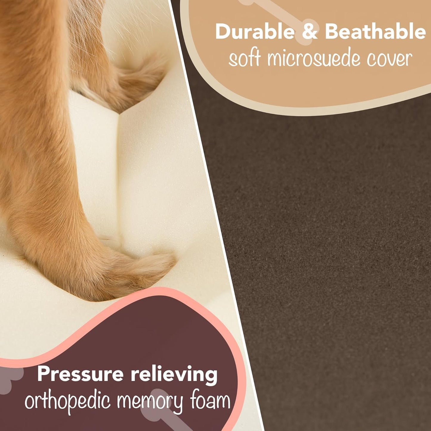 Orthopedic Dog Bed, Memory Foam Pet Sofa, Calming Dog Couch, Water Resistant Pet Bed, Washable Cover, Non-Slip Bottom, Chester, Cocoa Brown, 25" X 20" X 5.5"