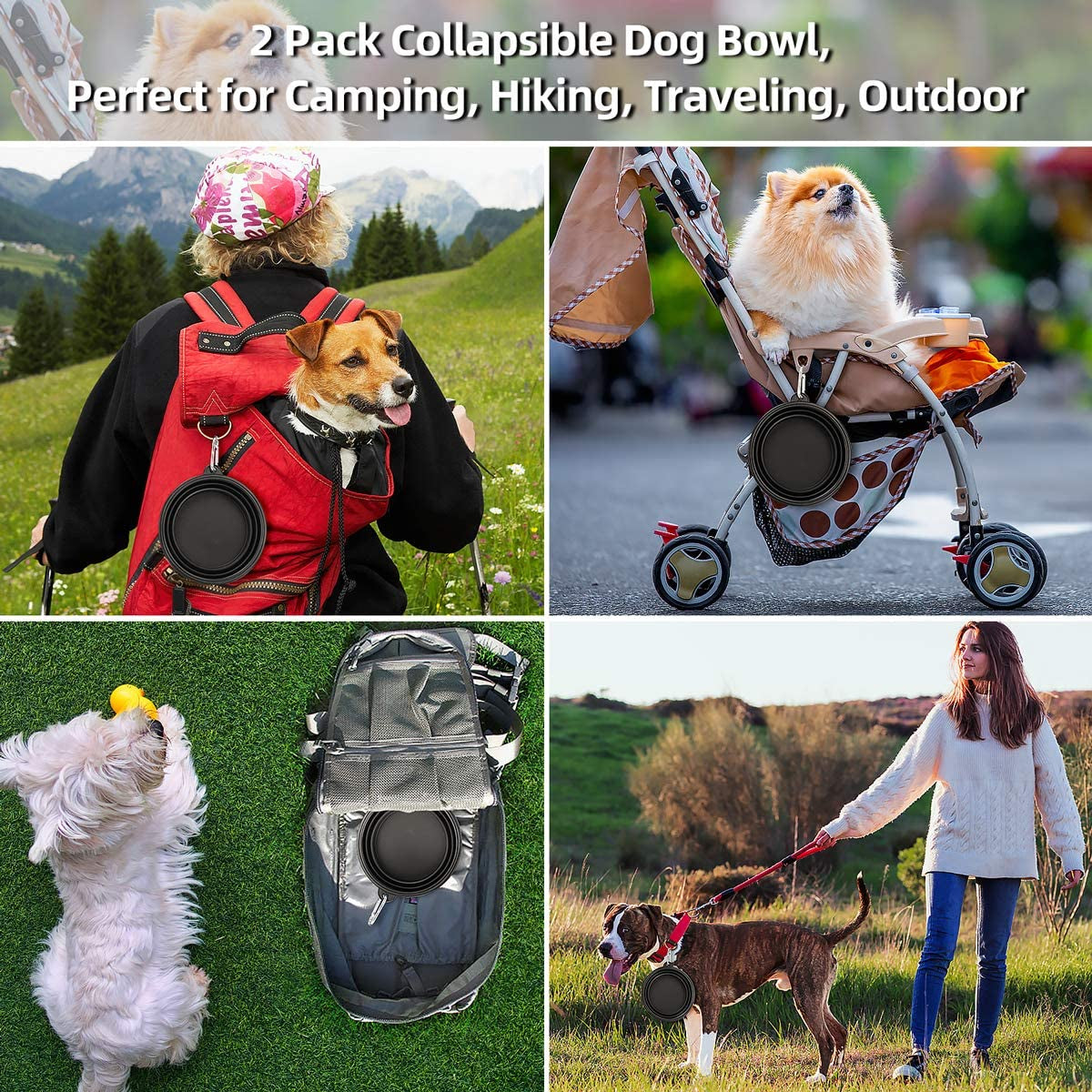 Large Collapsible Dog Bowls 2 Pack, 34Oz Foldable Dog Travel Bowl