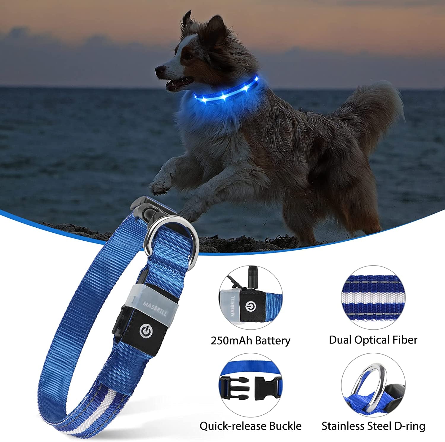 Led Dog Collar - Rechargeable, Water-Resistant, Flashing, Glowing Night Walking Collar