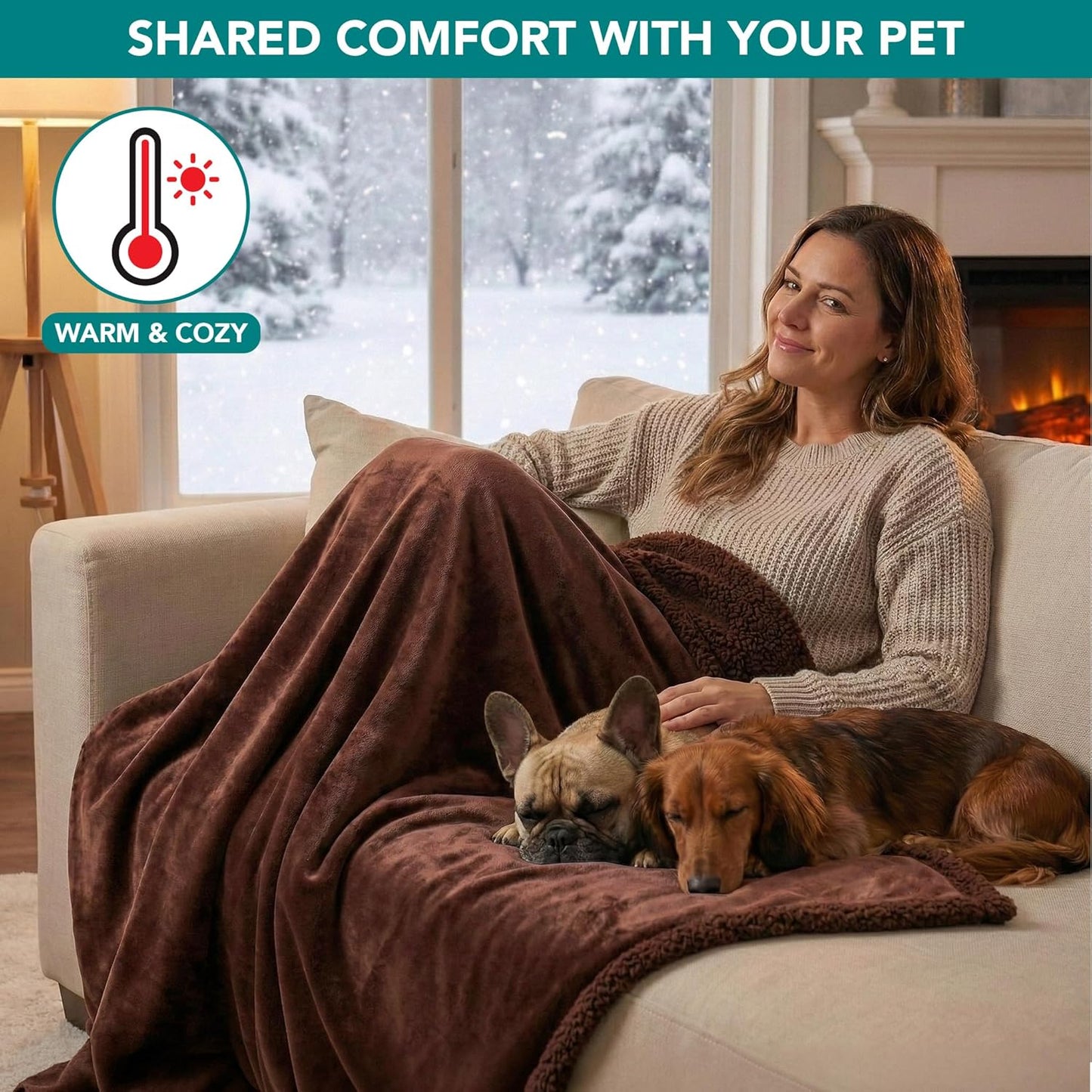 Waterproof Dog Blanket for Medium Large Dog Pet, 60X40 Brown Sherpa