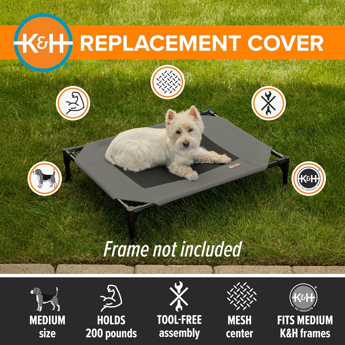 K&H Outdoor Elevated Dog Bed Pet Cot Replacement Cover, Medium 32X25In