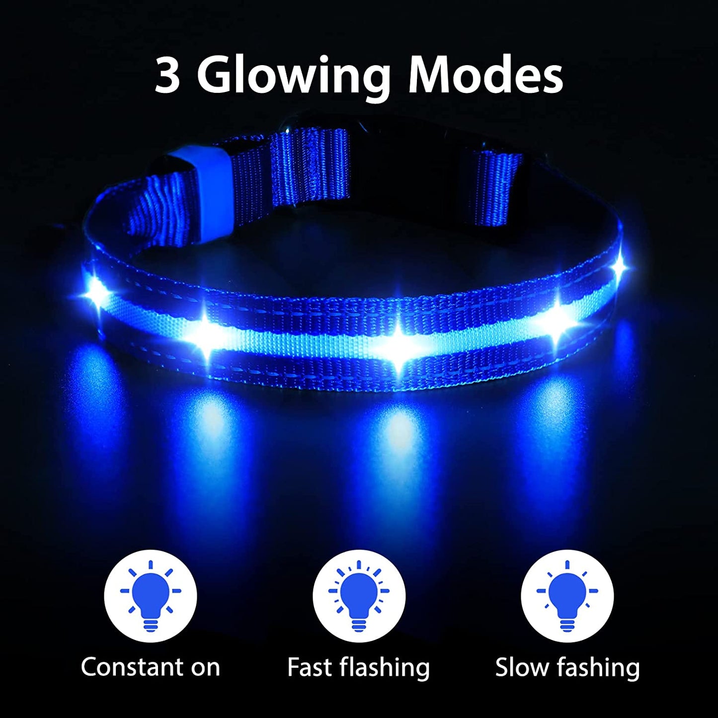Led Dog Collar - Rechargeable, Water-Resistant, Flashing, Glowing Night Walking Collar