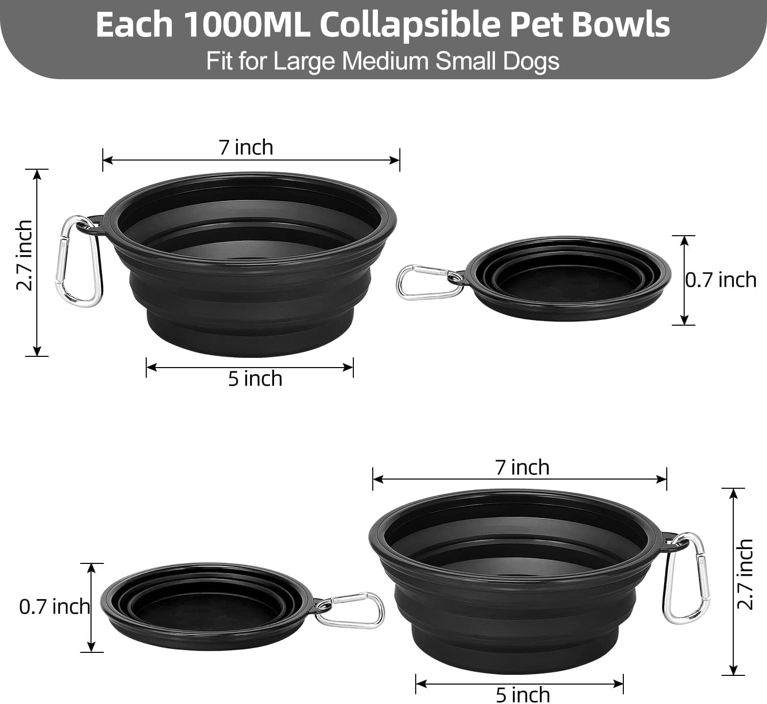 Large Collapsible Dog Bowls 2 Pack, 34Oz Foldable Dog Travel Bowl