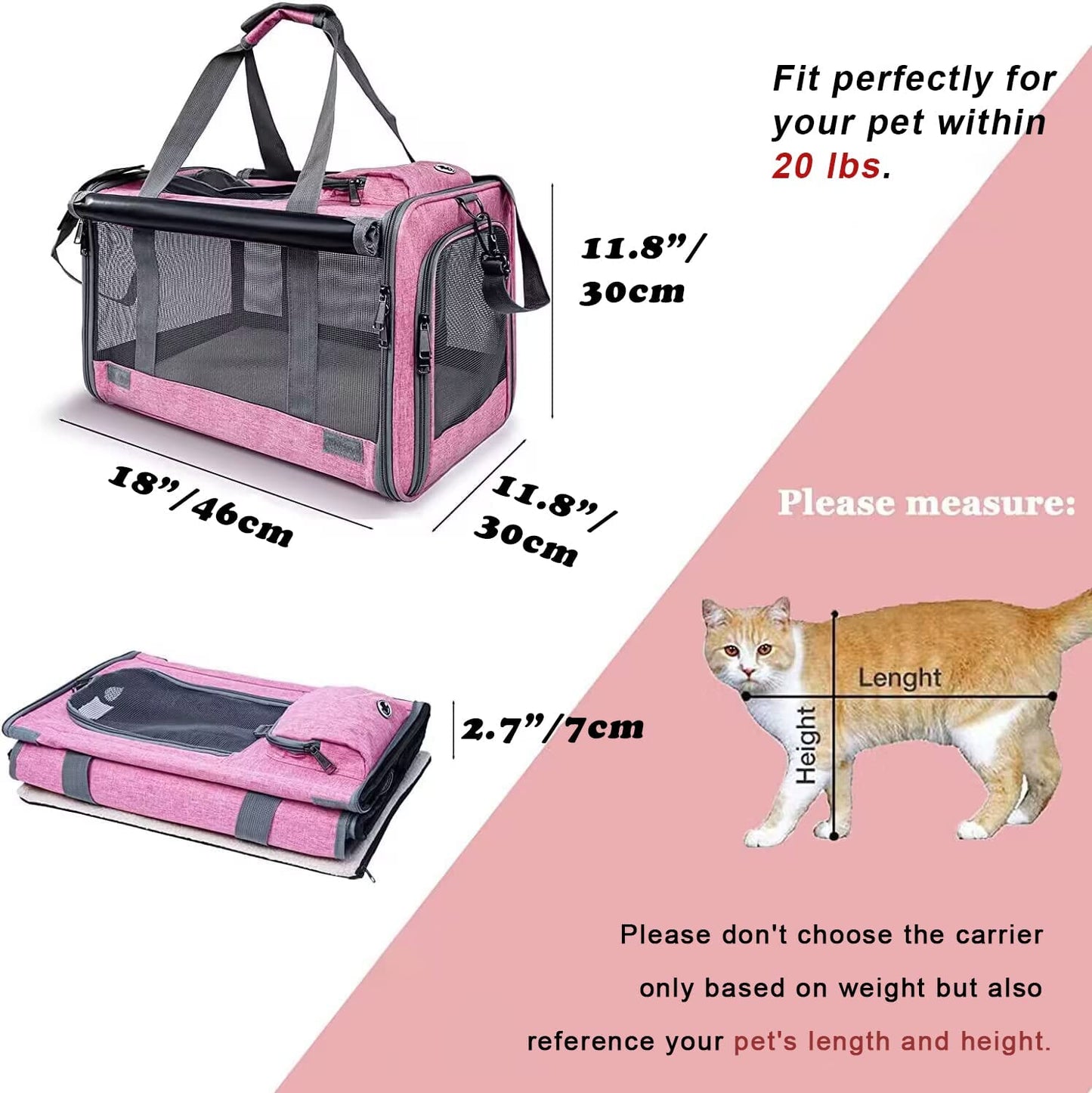 Pet Carrier for Large and Medium Cat, Soft-Sided Pet Crate for Puppy