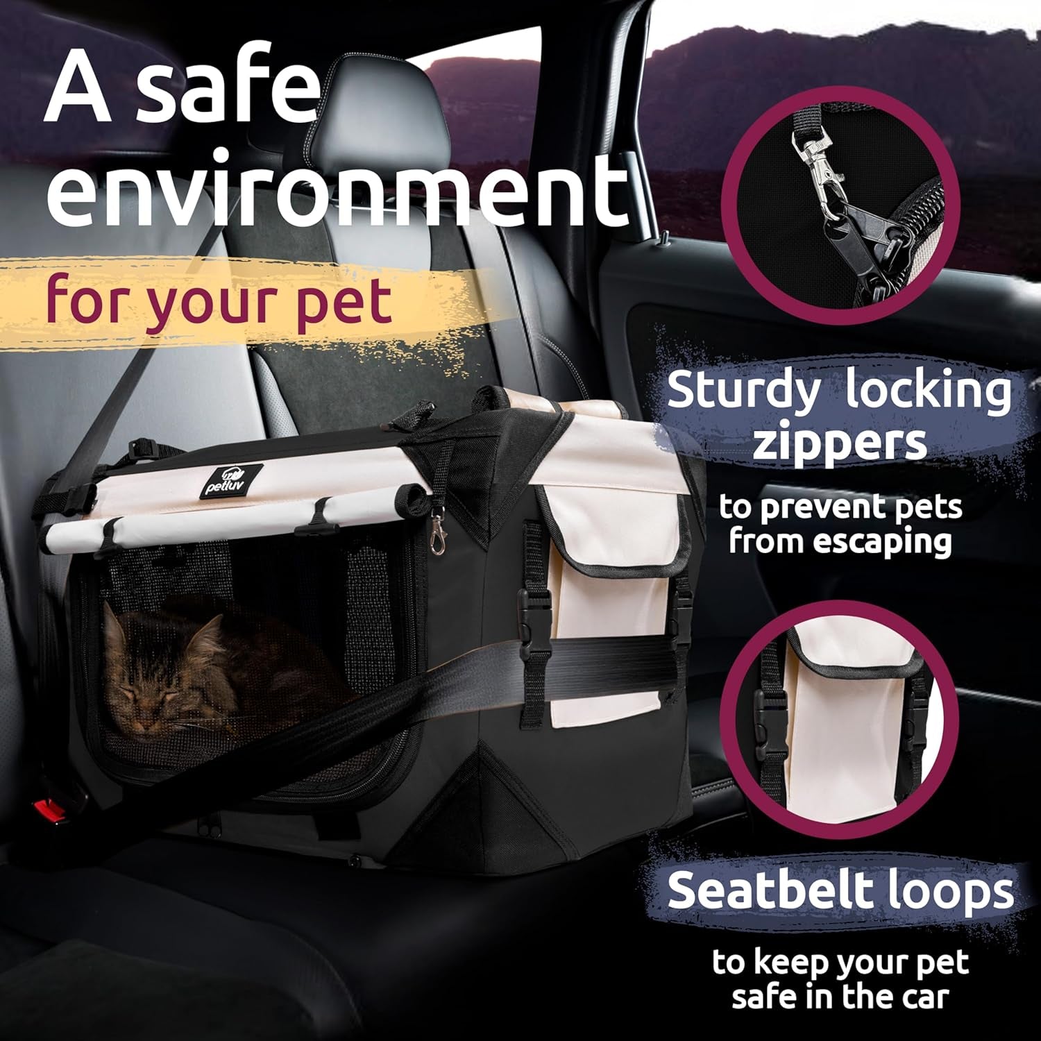 Cat & Dog Carrier, Fits Most Cats or Small Dog Comfortably, Medium, Black