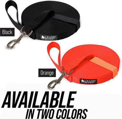 Long Trainer - 1 Inch Nylon Long Dog Training Leash with Storage Strap (50 Ft, Orange)