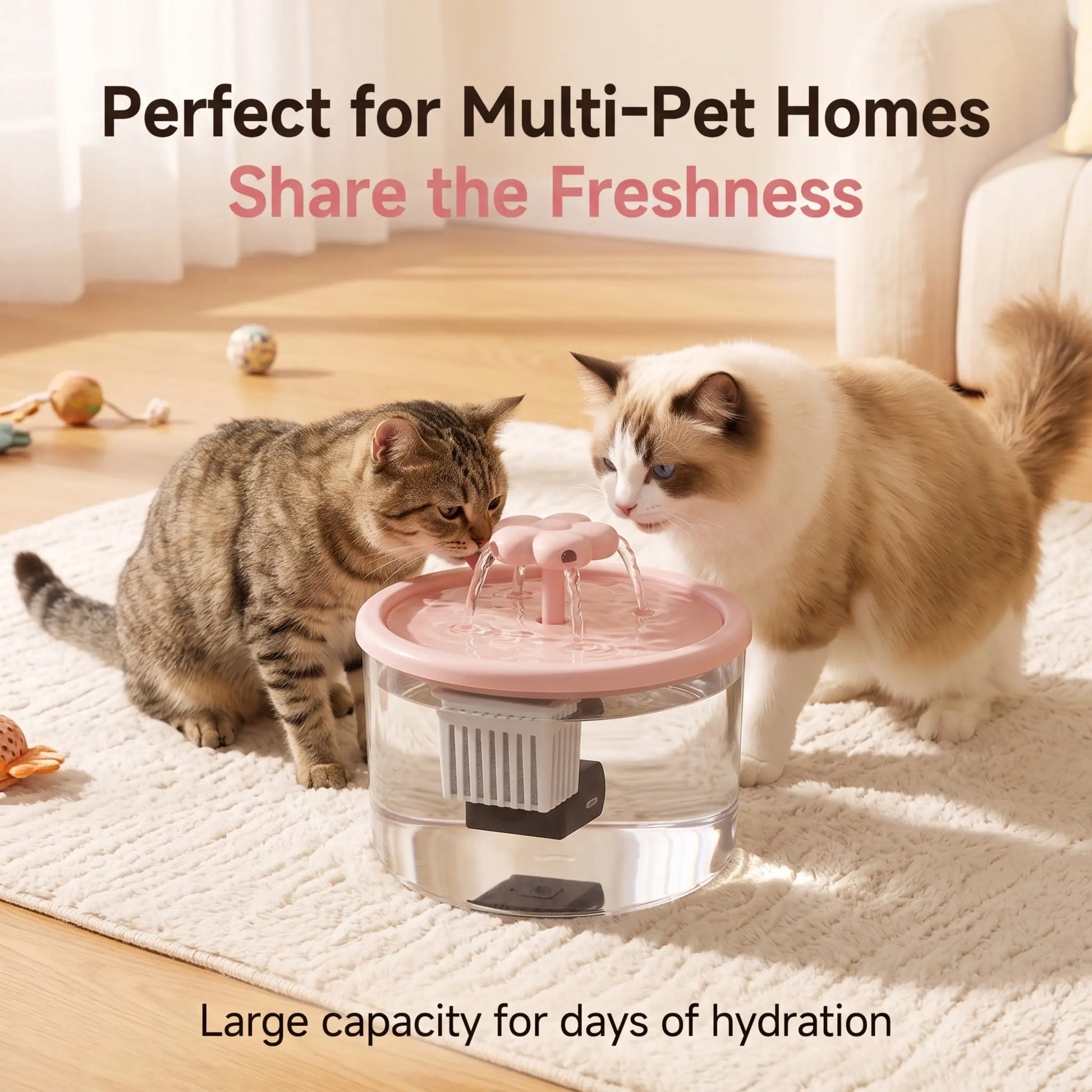 Cat Fountain Water Dispenser, Transparent Design, Quiet Operation, USB Powered, Recirculating Filter, Indoor Cat Drinking Accessory