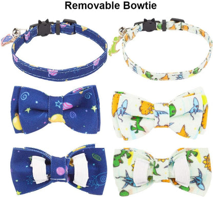 Dinosaur Boy Cat Collar Breakaway with Bow Tie Bell, 2 Pack