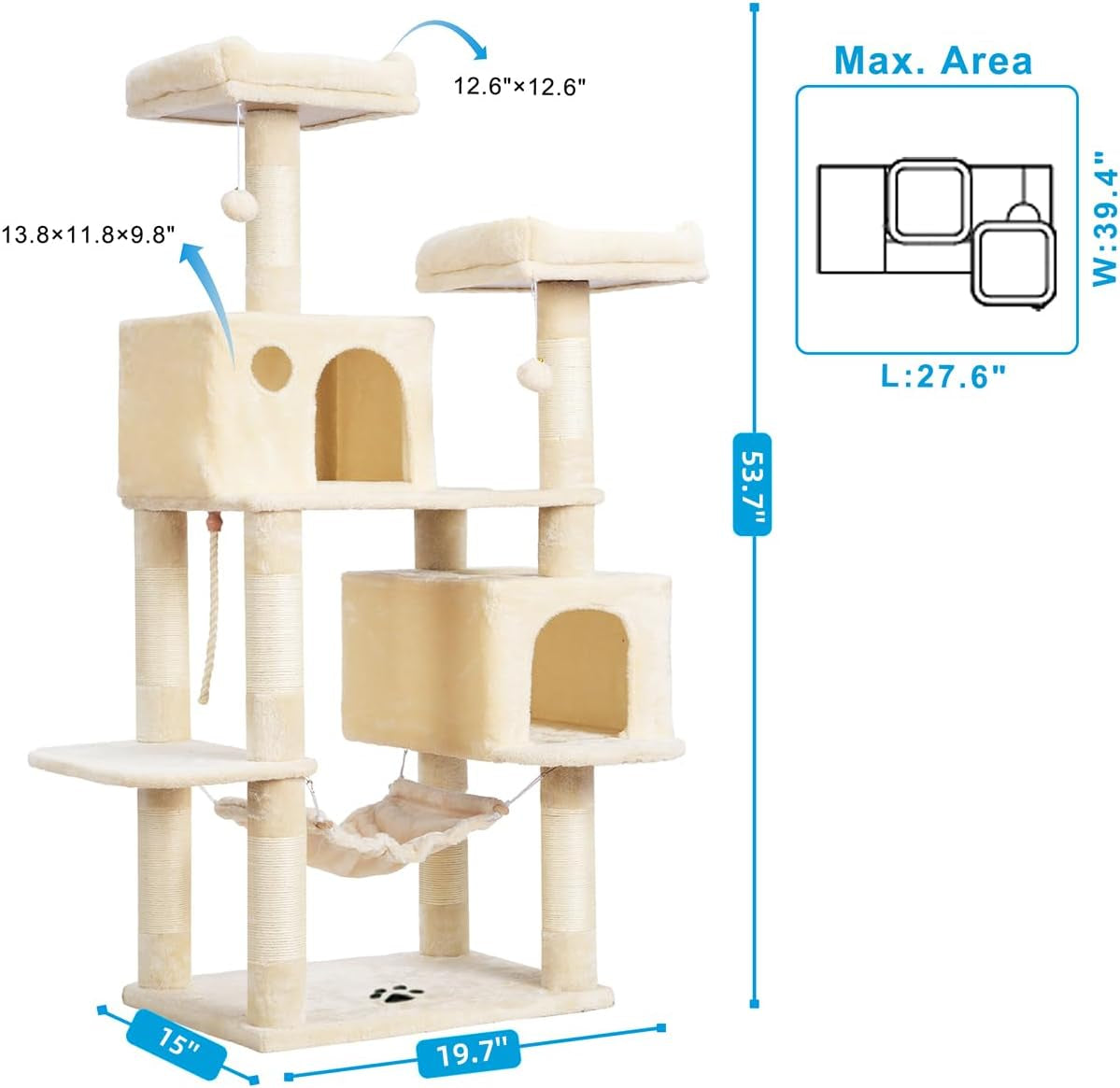 Cat Tree Tower with Sisal Scratching Posts, Big Condo, MPJ020M