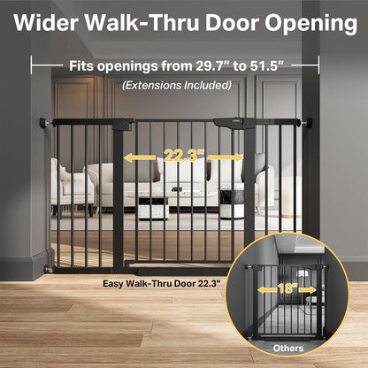 29.7-51.5 in Extra Wide Baby Gate for Stairs, Dog Gate Indoor Black