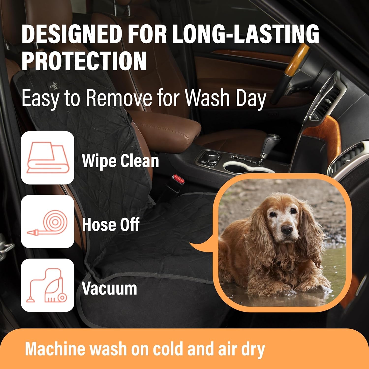 Dog Car Seat Cover, Waterproof Front Seat Protector for SUV Truck Sedan, Pet Safety Travel Comfort System with Universal Fit, Beige