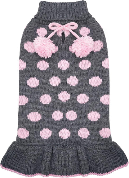 Dog Sweater Dress for Small Dogs Turtleneck Thick Knit Pullover