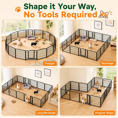 Dog Playpen 24In 16 Panels Pet Fence for Indoor Yard RV Camping
