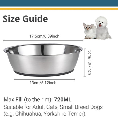 Lightweight Stainless Steel Cat Dog Bowls, 3 US Cup Each, 2-Pack