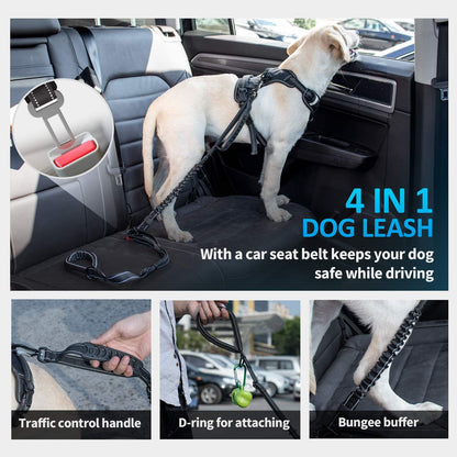 Multifunctional Tactical Dog Leash Heavy Duty,4-6 FT Strong Bungee Leash with Car Seatbelt, Shock Absorbing Dog Lead for Large, Medium Dogs
