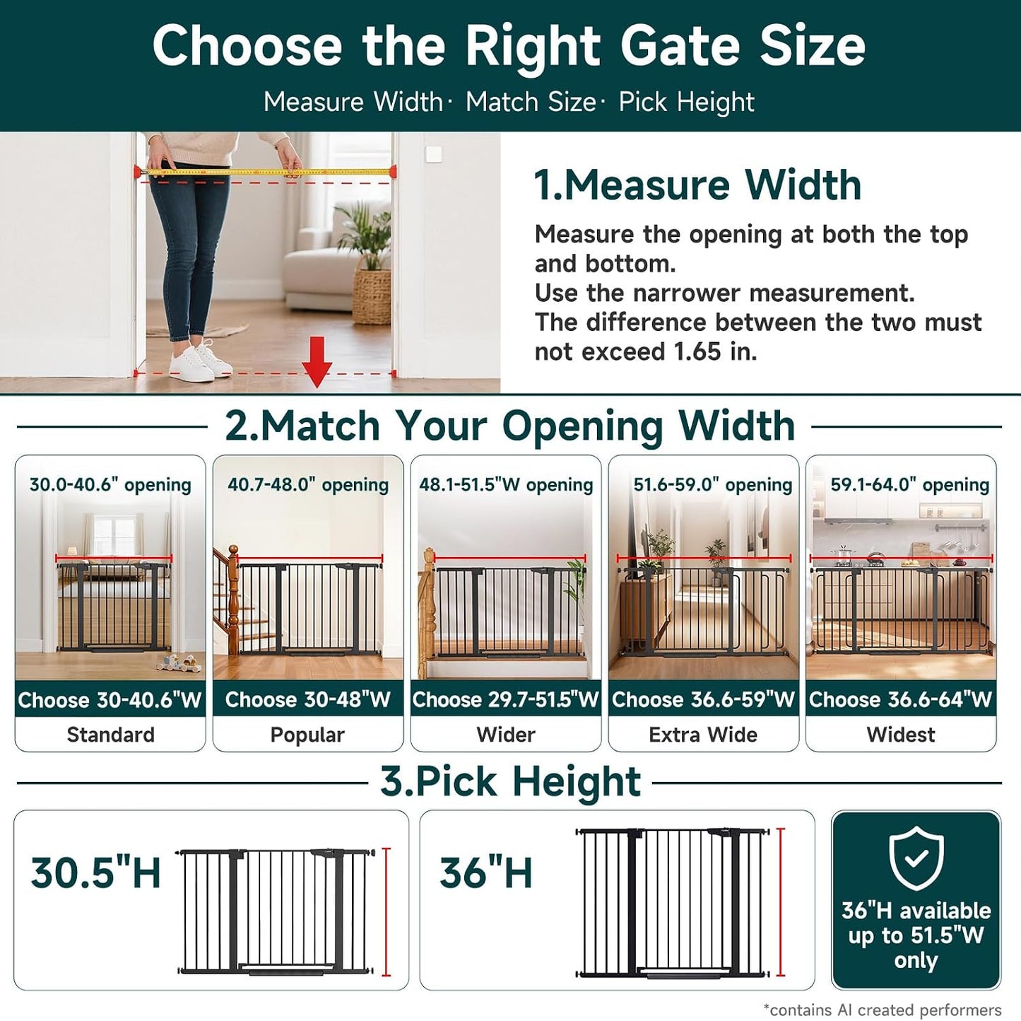 29.7-51.5 in Extra Wide Baby Gate for Stairs, Dog Gate Indoor Black