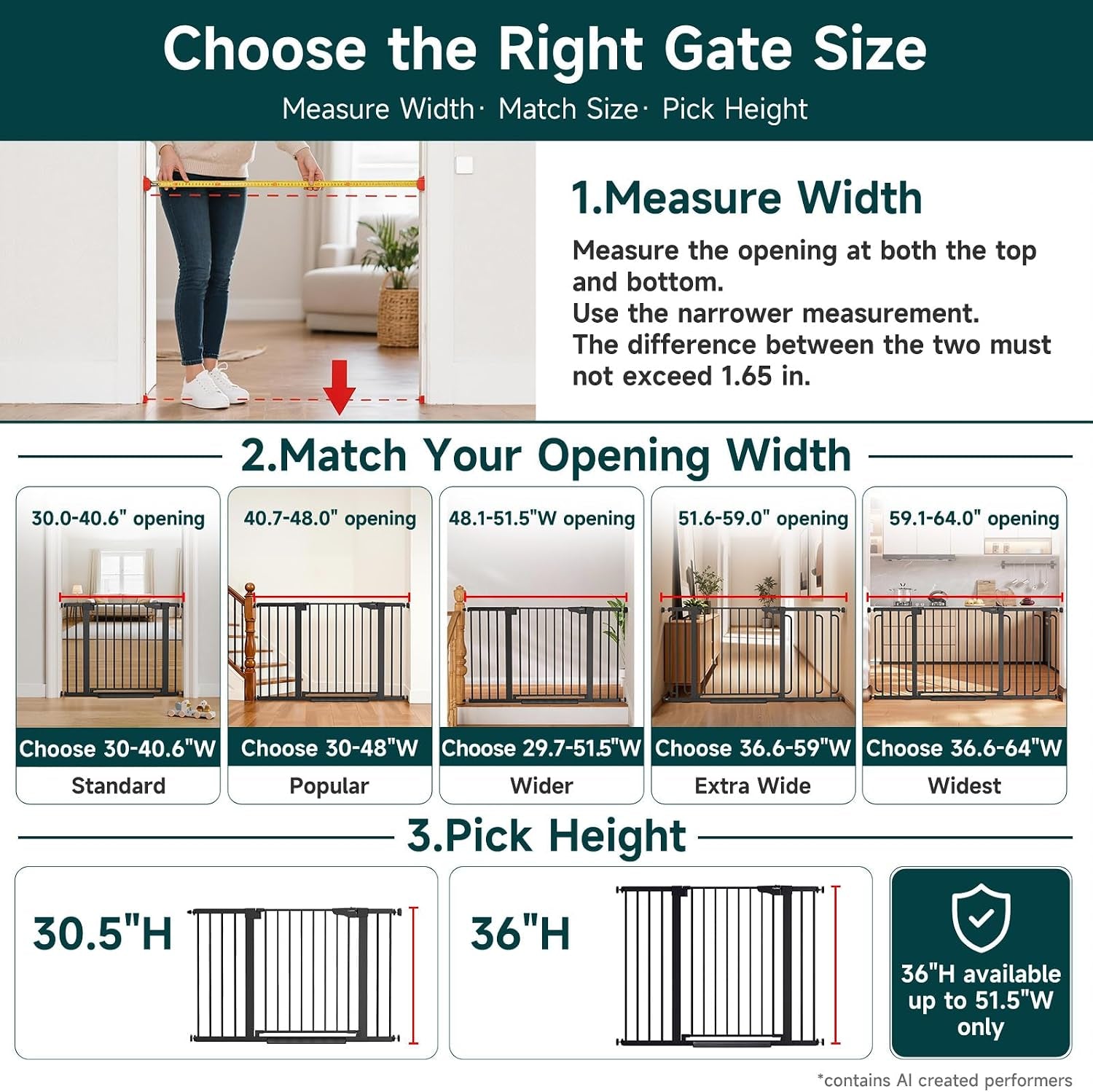 29.7-51.5 in Extra Wide Baby Gate for Stairs, Dog Gate Indoor Black