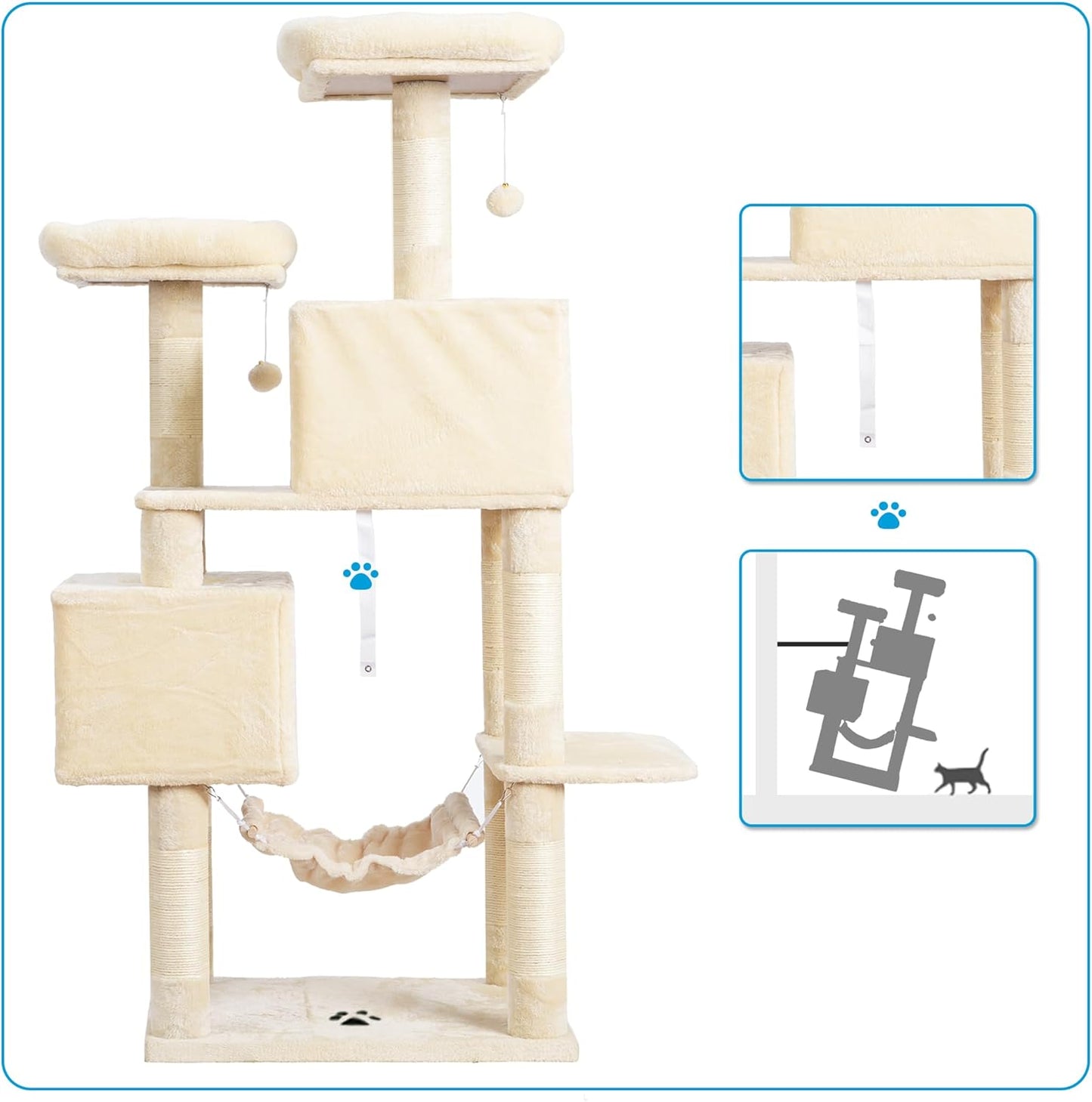 Cat Tree Tower with Sisal Scratching Posts, Big Condo, MPJ020M