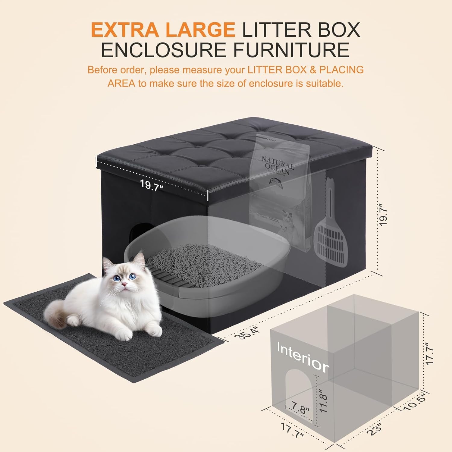 Cat Litter Box Enclosure Furniture Odor Control, Extra Large
