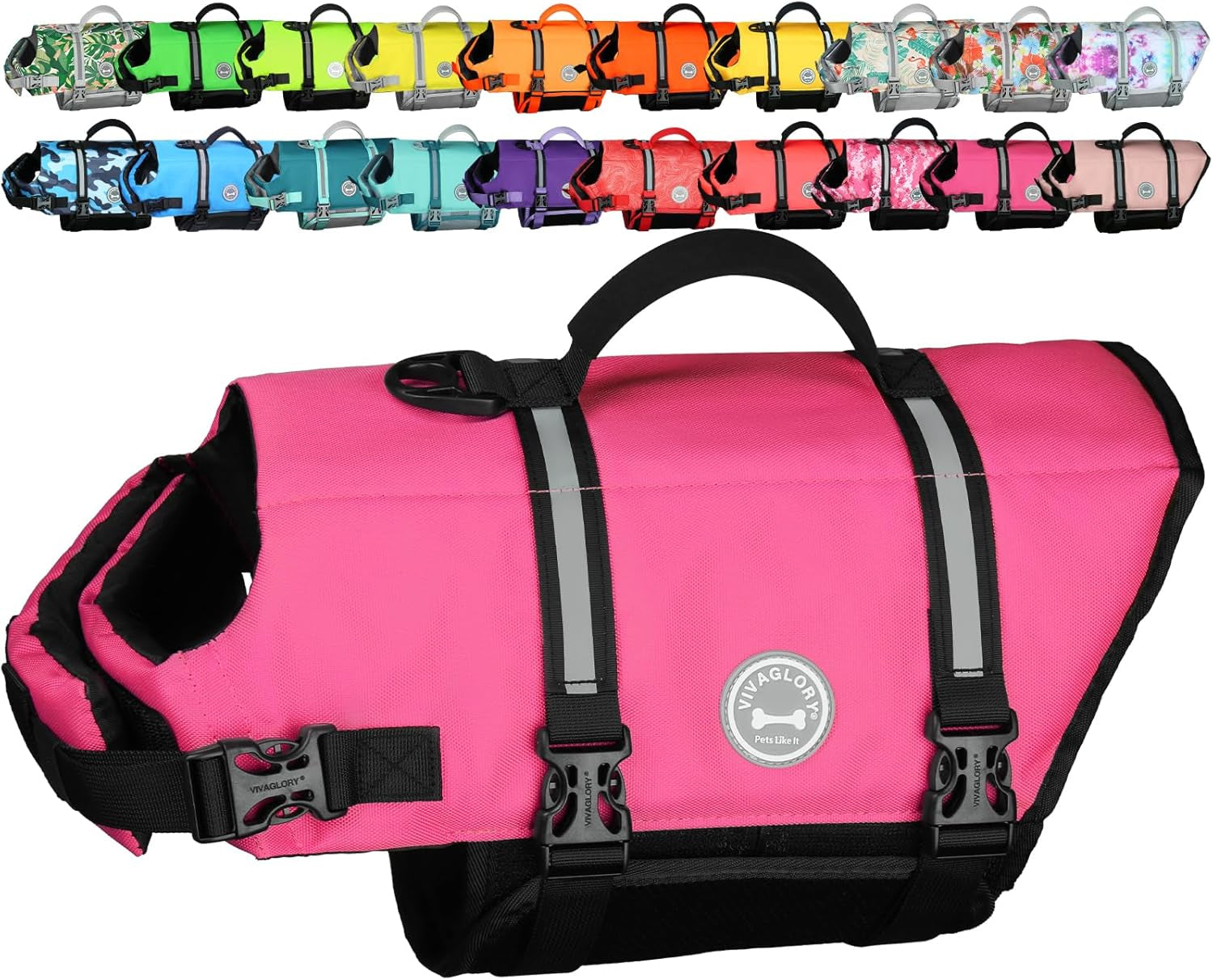 Dog Life Vest Rip Stop Dog Swim Vest, M, Pink