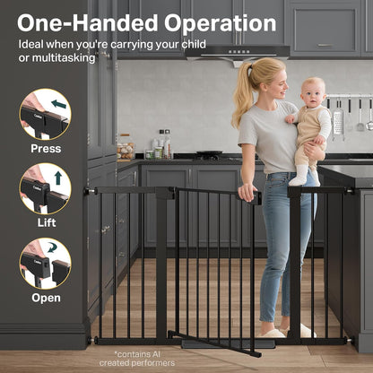 29.7-51.5 in Extra Wide Baby Gate for Stairs, Dog Gate Indoor Black