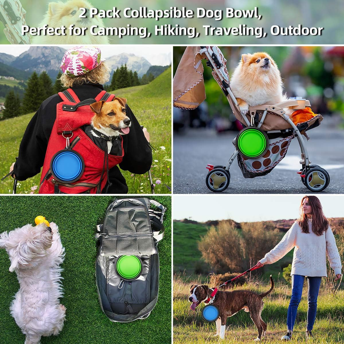 Large Collapsible Dog Bowls 2 Pack, 34Oz Foldable Dog Travel Bowl