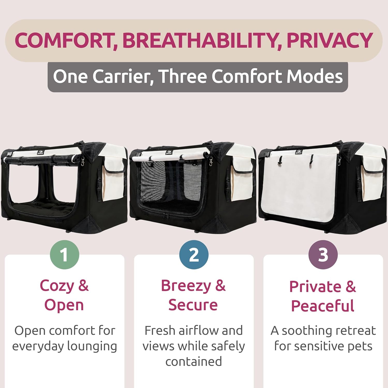 Cat & Dog Carrier, Fits Most Cats or Small Dog Comfortably, Medium, Black