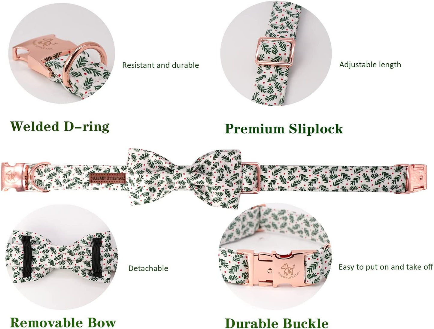 Christmas Dog Collar, Medium Pet Collar with Bowtie