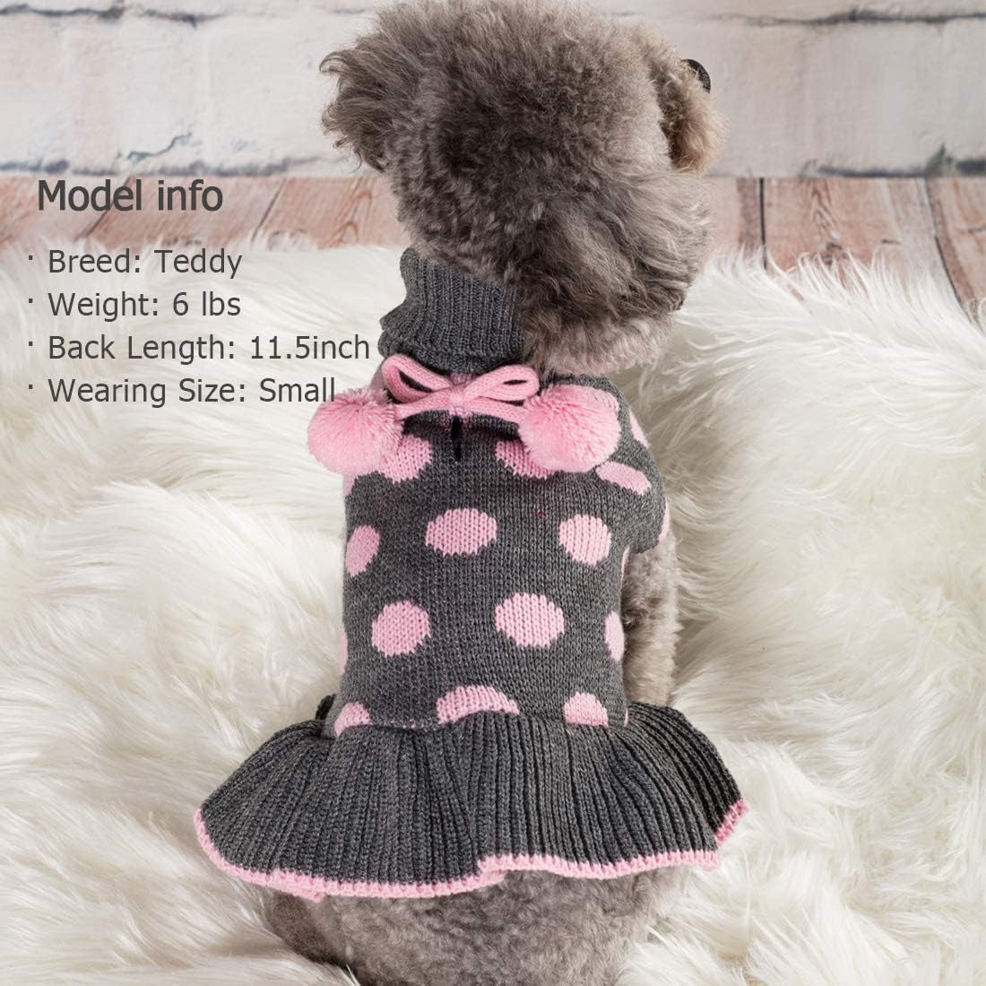 Dog Sweater Dress for Small Dogs Turtleneck Thick Knit Pullover