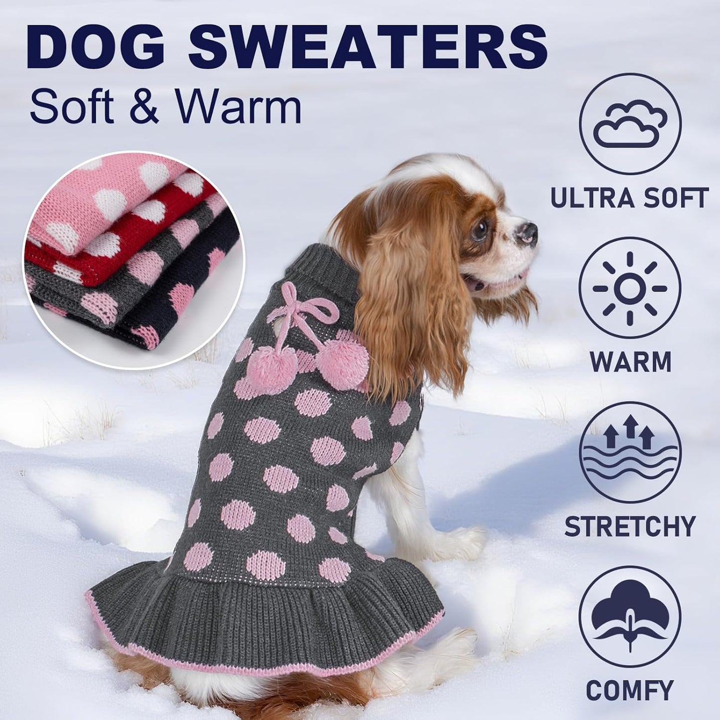 Dog Sweater Dress for Small Dogs Turtleneck Thick Knit Pullover