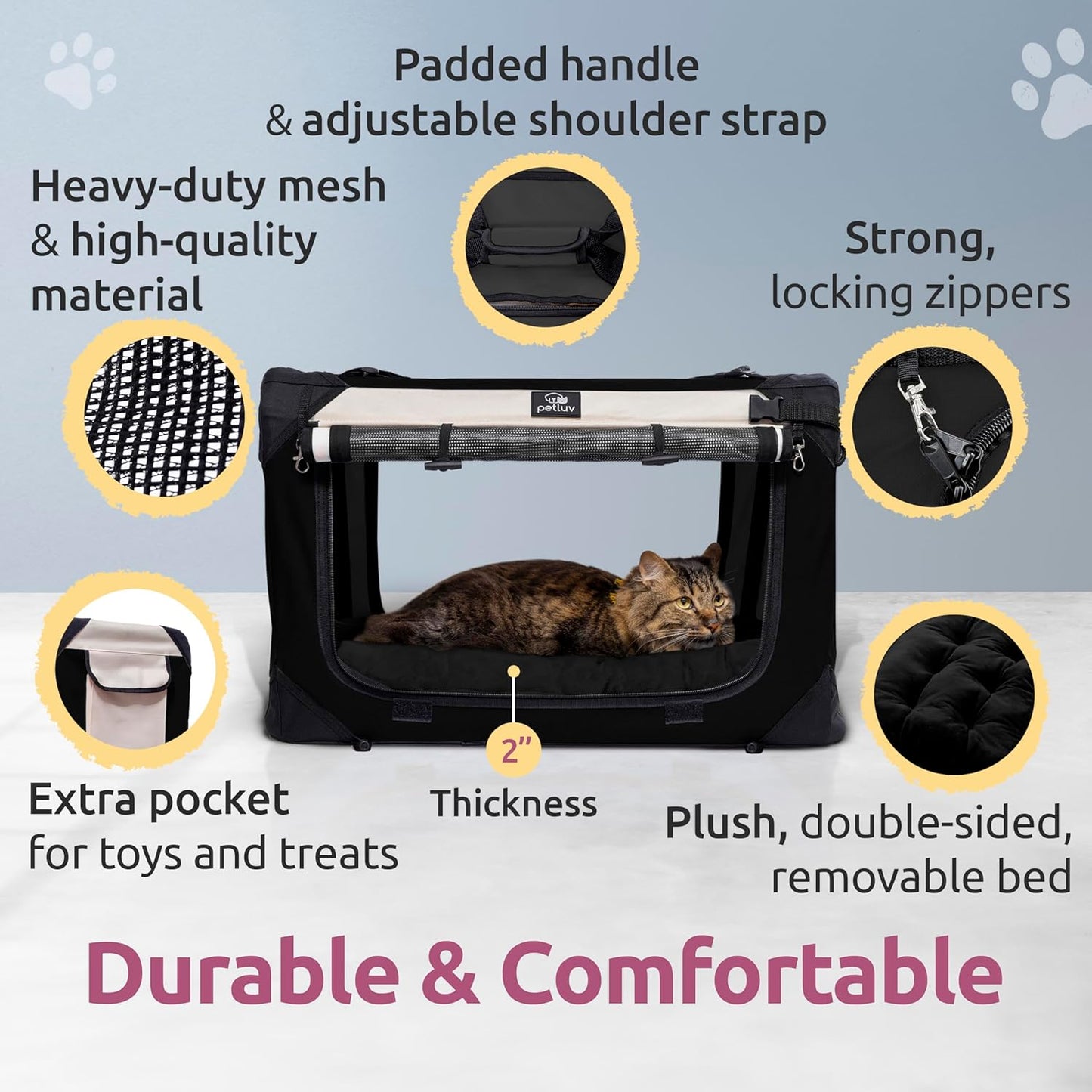 Cat & Dog Carrier, Fits Most Cats or Small Dog Comfortably, Medium, Black