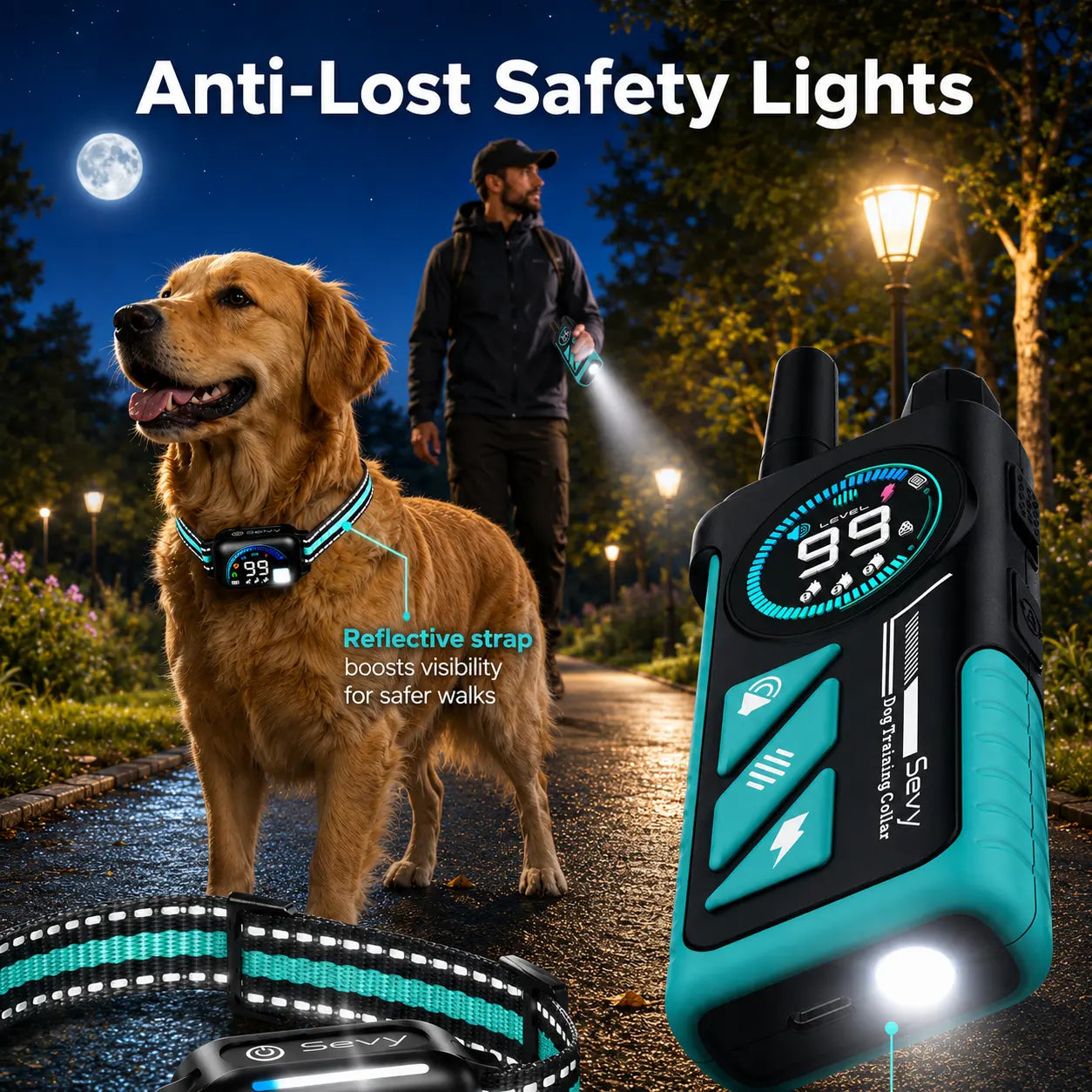 Sevy 3300FT Waterproof E-Collar with Four Training Modes: Beep, Vibration, Shock, and Anti-Bark for Small to Large Dogs - 2-Pack Rechargeable LCD Dog Training Collar with Remote Control for Two Dogs